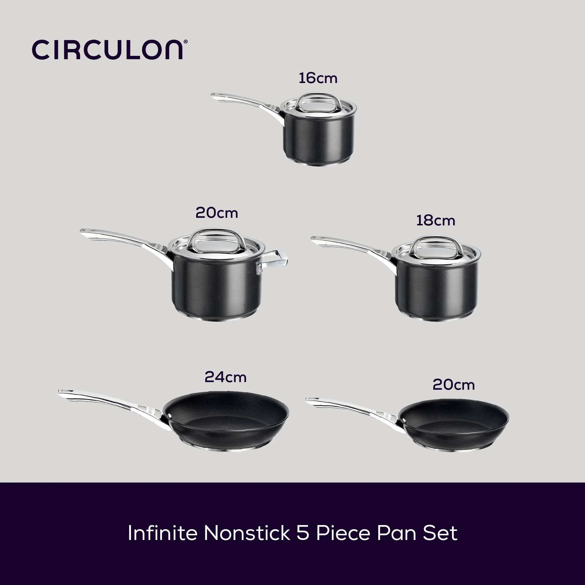 Infinite Non-Stick Induction Frying Pan, Saucepan & Lid Family Pan Set - 5 Pieces - Image 5