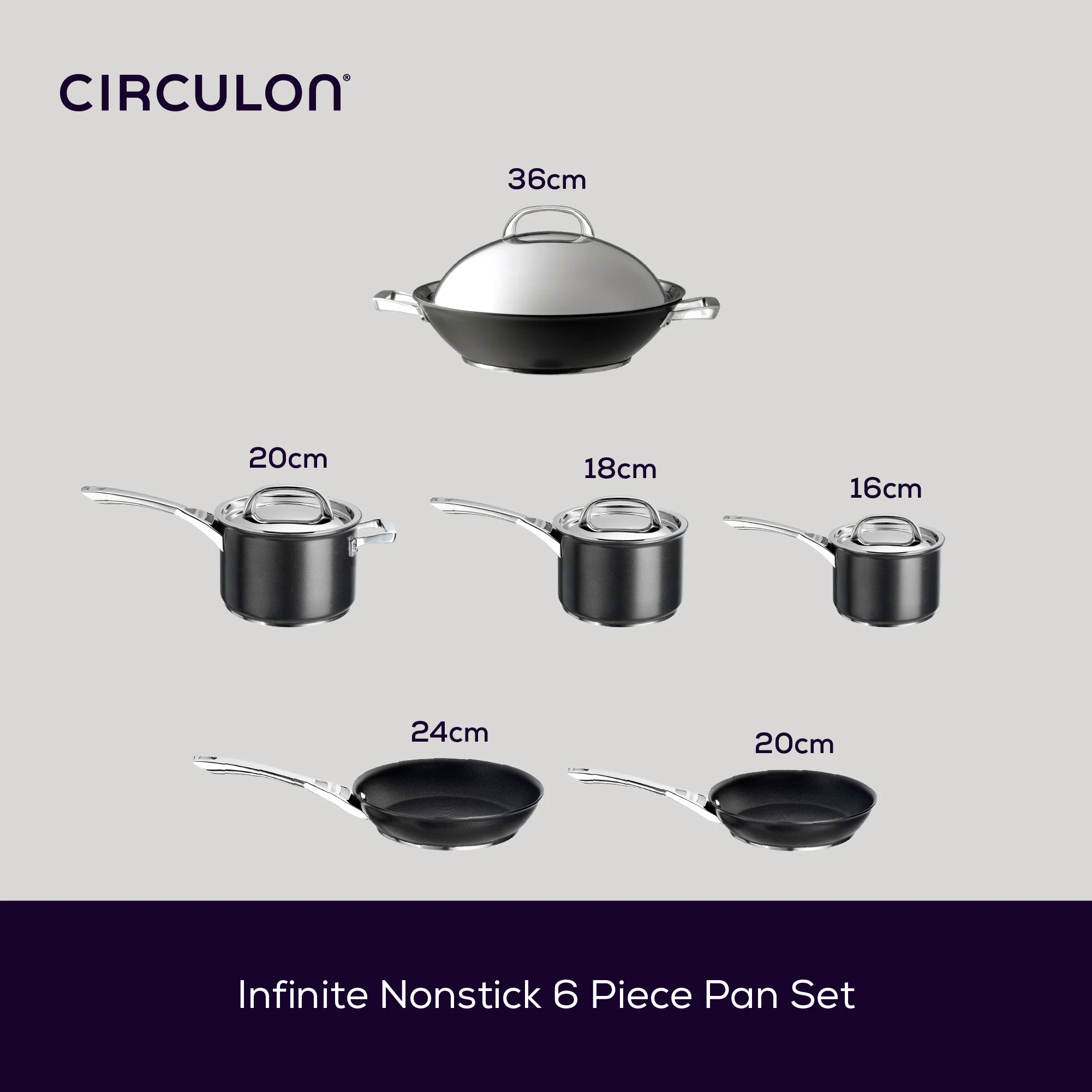 Infinite Non-Stick Induction Skillet, Saucepan & Wok Pan Set - 6 Pieces - Image 5