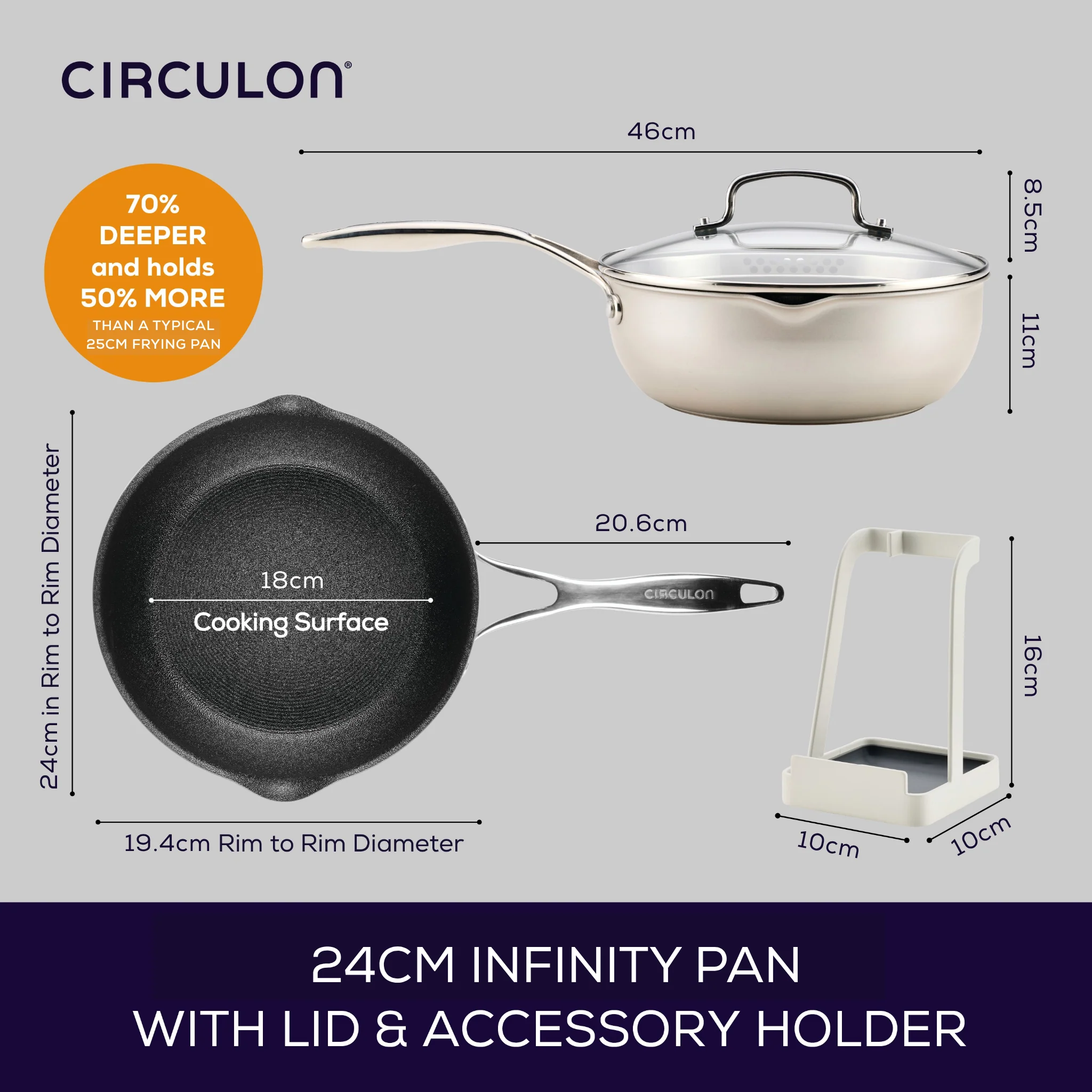 Infinity Pan with ScratchDefense Extreme Non-Stick - 24cm/2.8L - Image 8