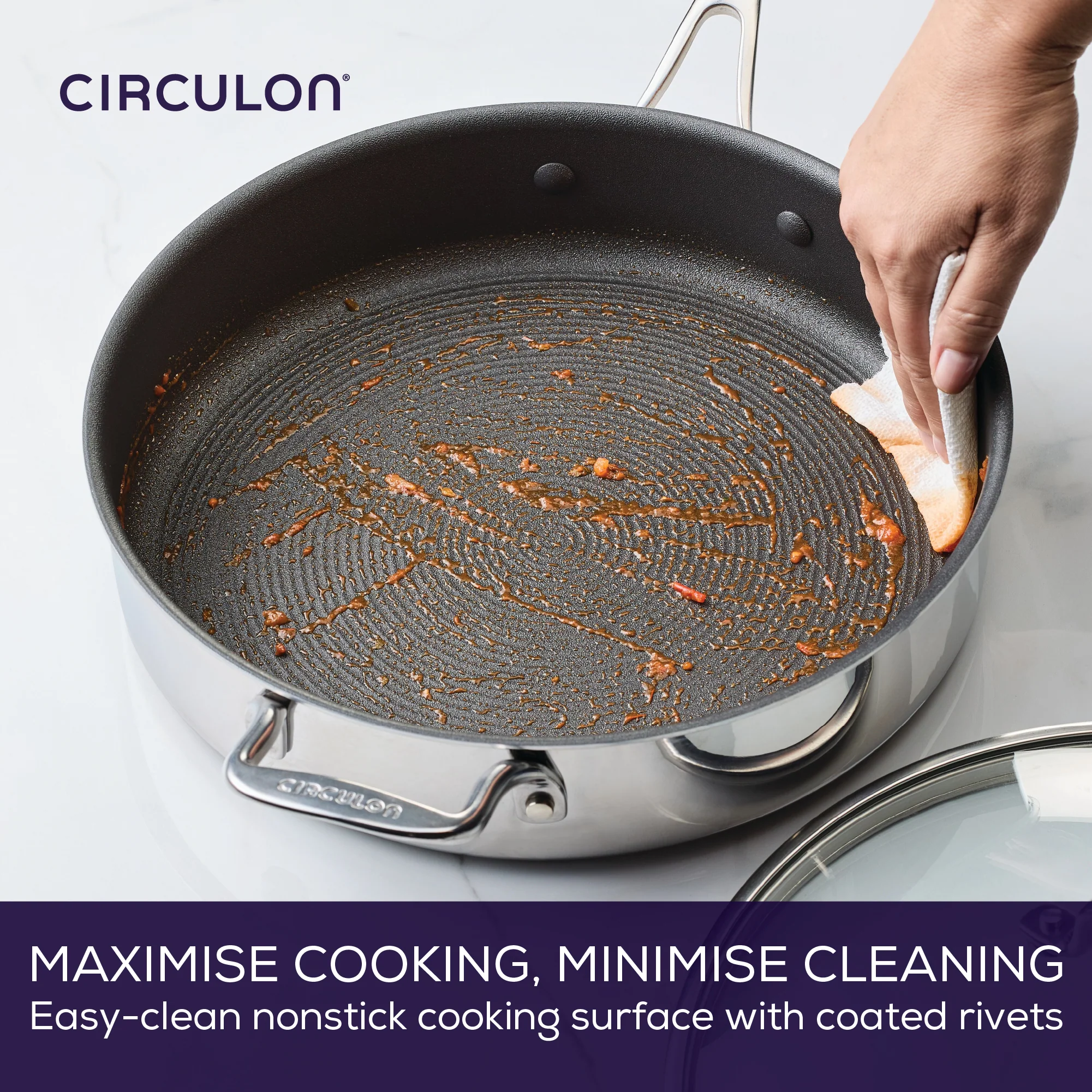 ScratchDefense Multi-Layer Stainless Steel Extreme Non-Stick Sauté Pan & Lid with Helper Handle - 4.7L - Image 7