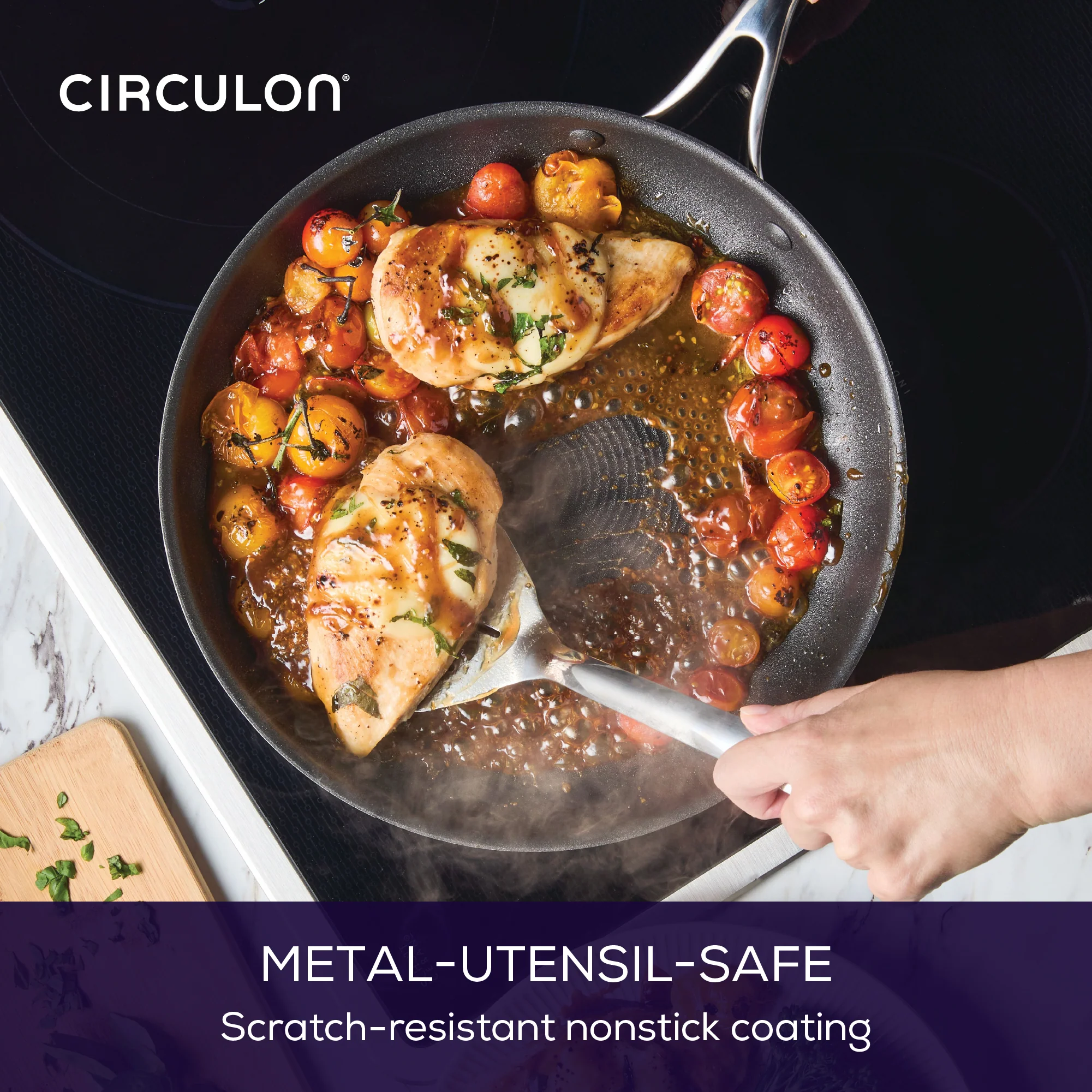 ScratchDefense Multi-Layer Stainless Steel Extreme Non-Stick Induction Frying Pan & Lid - 32cm - Image 5