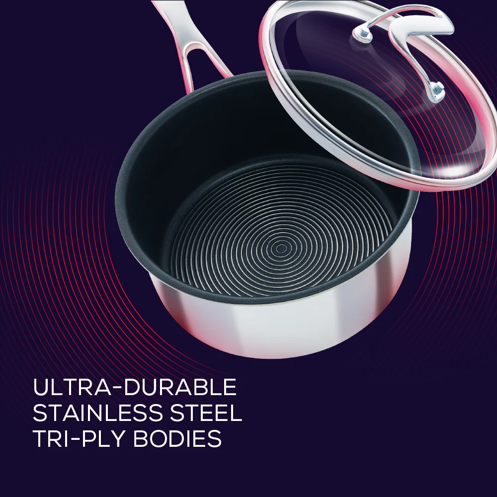 SteelShield™ Polished Stainless Steel Hybrid Non-Stick Saucepan & Lid Set - 3 Pieces - Image 5