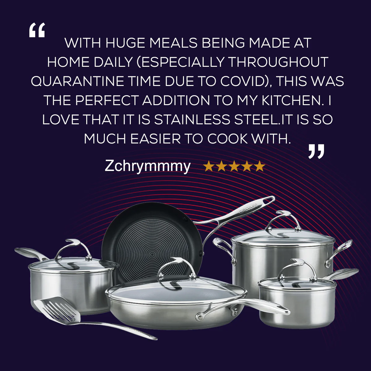 SteelShield™ Brushed Stainless Steel Hybrid Non-Stick Saucepan & Lid Set - 3 Pieces - Image 5