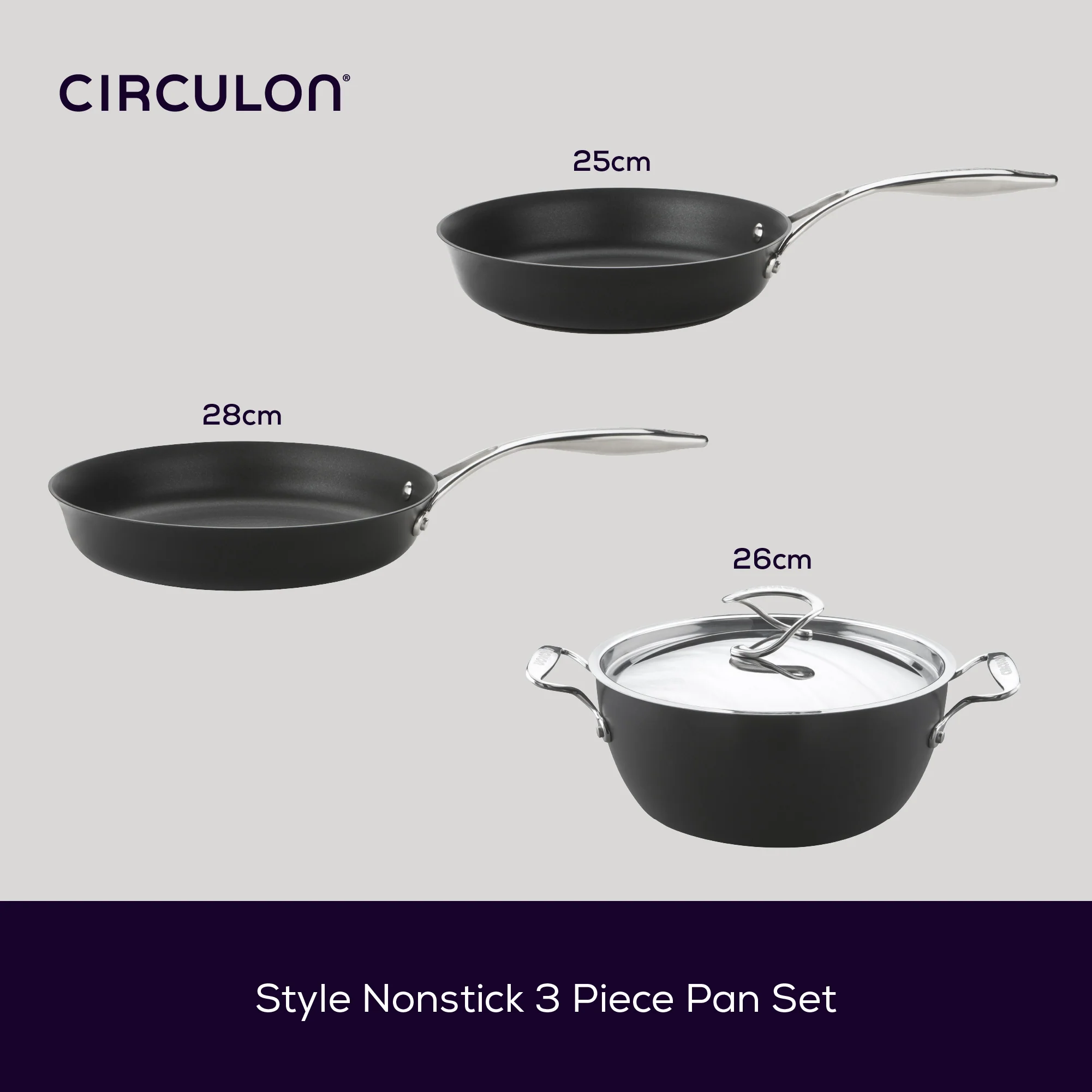 Style Non-Stick Induction Frying Pan & Casserole Pan Set - 3 Pieces - Image 4
