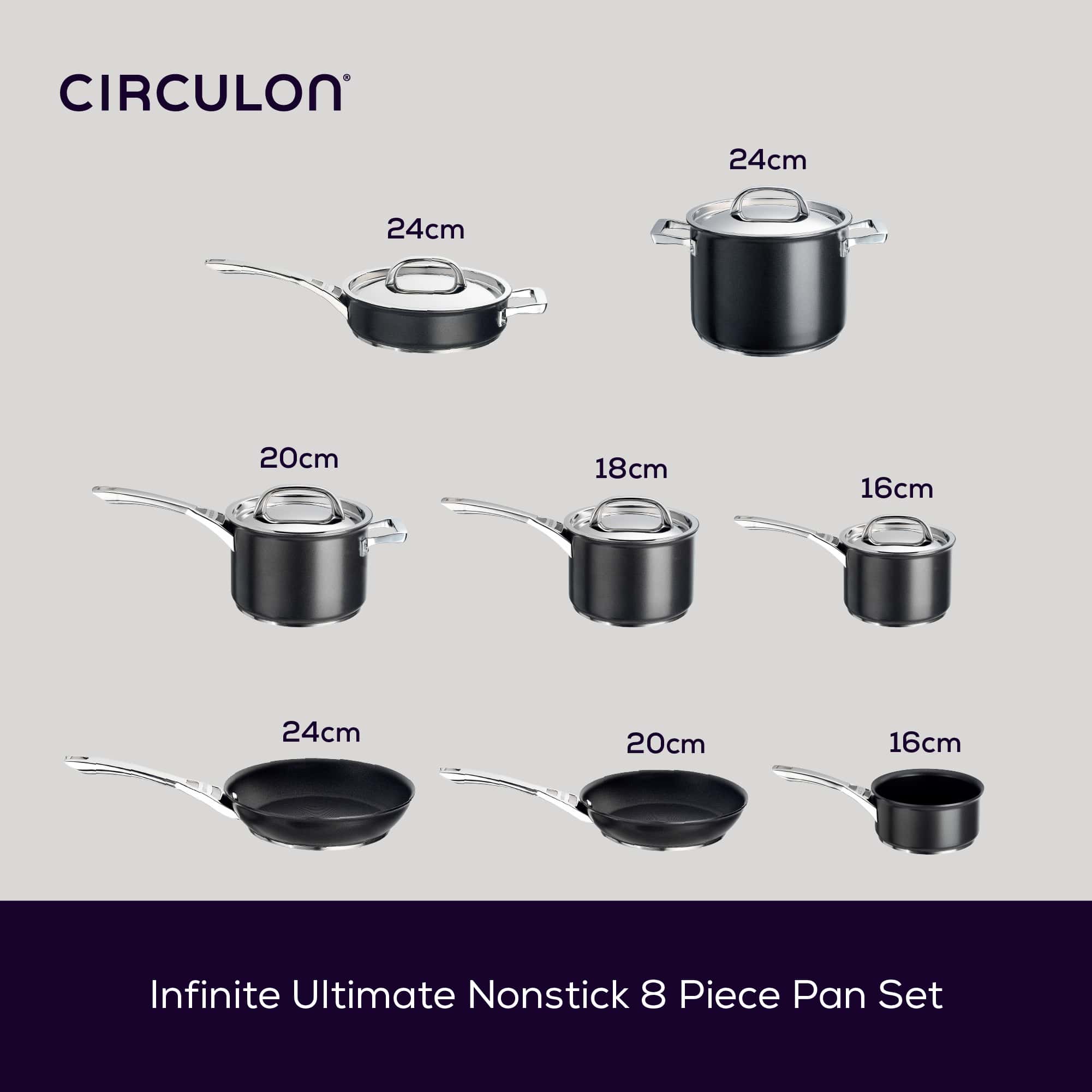 Infinite Ultimate Non-Stick Induction Saucepan, Skillet & Sauté Complete Pan Set - 8 Pieces - Image 4